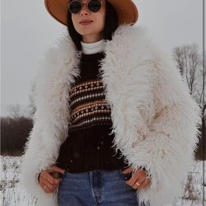 Stylish White Faux Fur Coat jacket